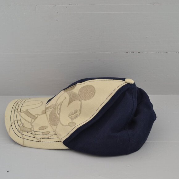 Disney Mickey Mouse Retro Embroider Baseball Hat Cap Adjustable Navy and Tan - Picture 2 of 7